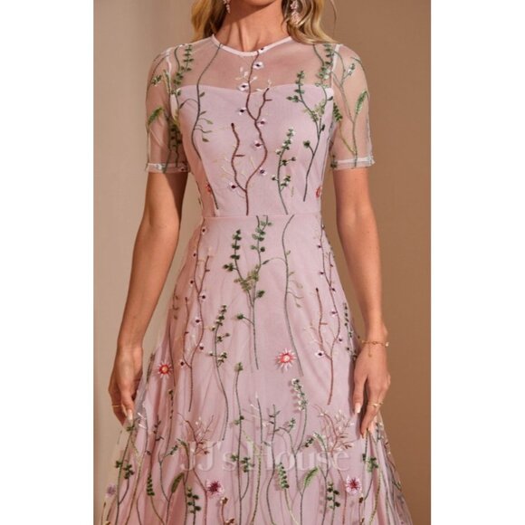 JJ'sHouse Elegant Pink Embroidered Maxi Dress Women’s Formal Gown Floral S - Picture 4 of 13